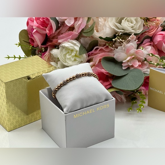 Michael Kors Brilliance Rose Gold Adjustable Crystal Beaded Slider Bracelet - Picture 13 of 15